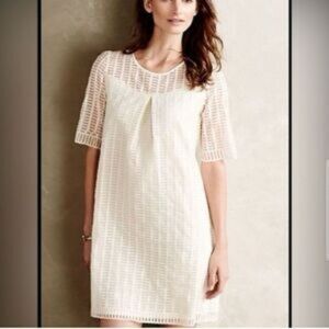 Maeve Anthropologie Cream Overlay Weave Dress Short Sleeve Size M